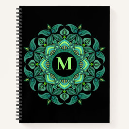 Carnet Élégantes teintes de vert Mandala Flourish Monogra
