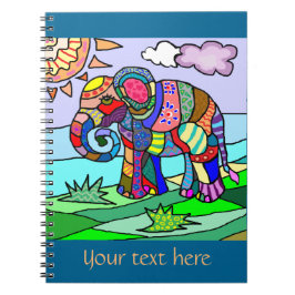 Carnet Eléphant artistique à fleurs coloré en texte perso