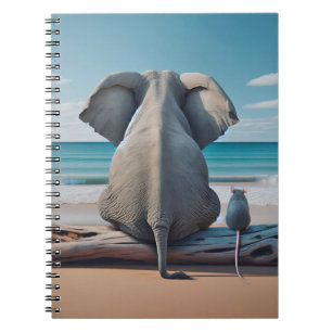 Carnet Elephant gris et souris sur bois de chauffe