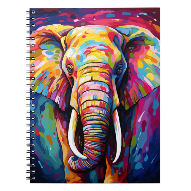 Carnet éléphant peint de couleurs vives (Devant)