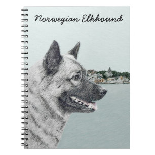 Carnet Elkhound norvégien à la peinture de village - Chie