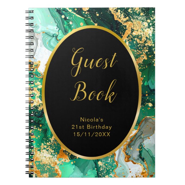 Carnet Emerald Green and Gold Marble Agate Birthday Party (Devant)