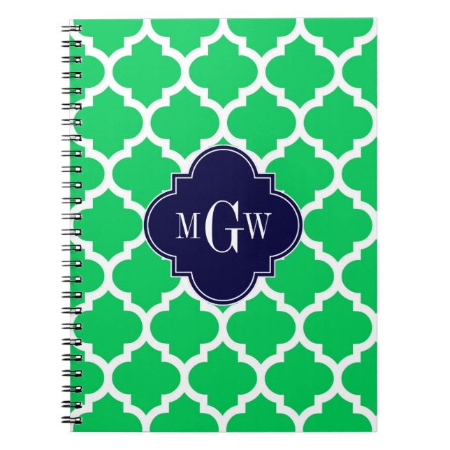 Carnet Émeraude Blanc Marocain #5 Navy 3 Initial Monogram (Devant)