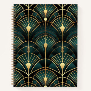 Carnet Émeraude et or Art déco motif spirale