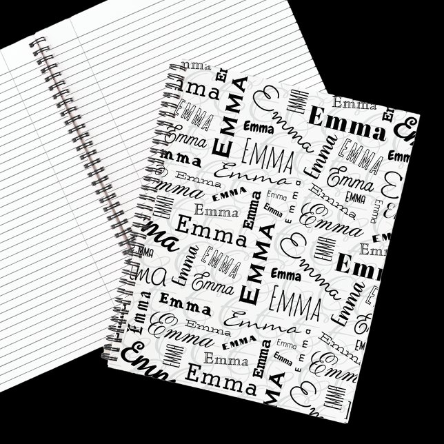Carnet Emma Nom personnalisé Noir Blanc (Créateur téléchargé)