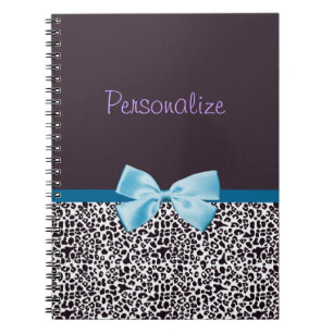 Carnet Empreinte de léopard à la mode et ruban bleu ave
