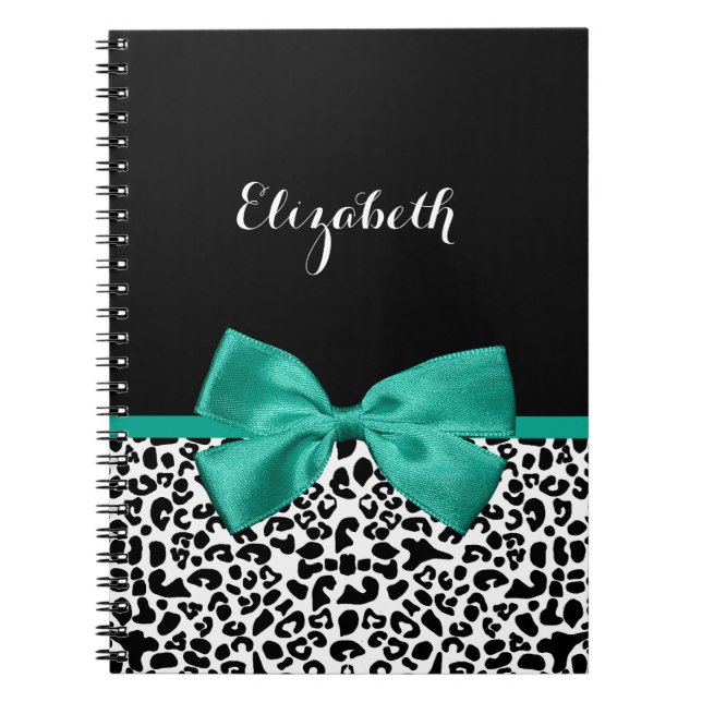 Carnet Empreinte de léopard Emerald Green Ribbon Bow Nom  (Devant)