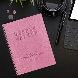 Carnet en cuir végétal rose intégré