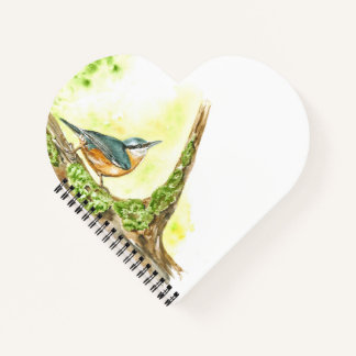 Carnet en forme de coeur avec aquarelle Nuthatch