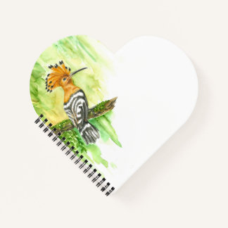 Carnet en forme de coeur avec hoopoe aquarelle