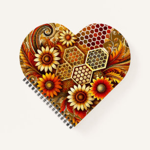 Carnet en forme de coeur avec peigne de miel et to