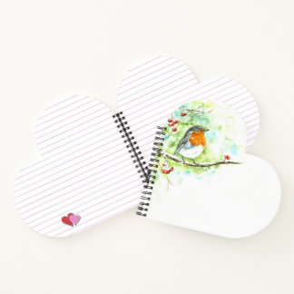 Carnet en forme de coeur avec Robin aquarelle