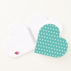 Carnet en forme de coeur de pois (Aqua & White)