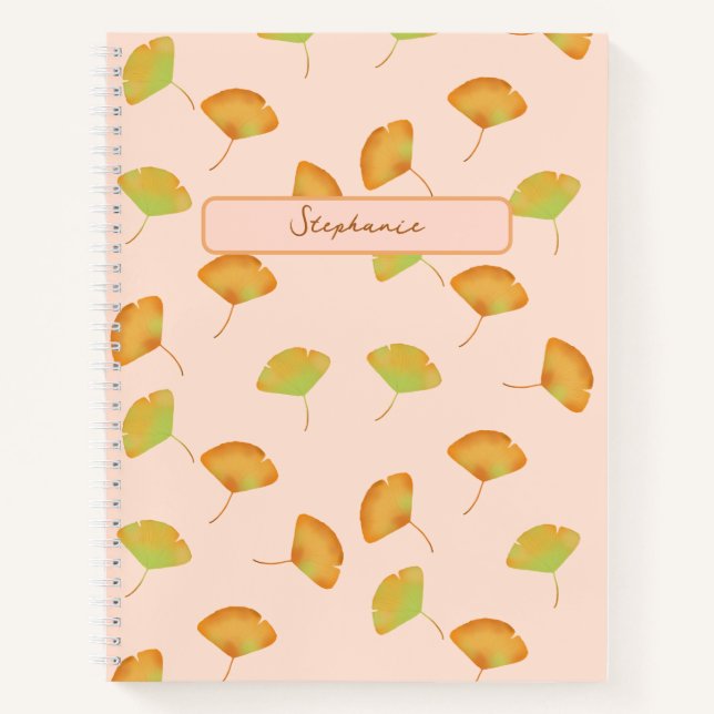 Carnet en spirale à motifs feuille de Gingko (Devant)