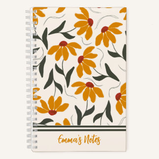 Carnet en spirale fleurie jaune | Journal
