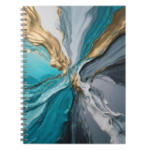 Carnet en spirale moderne Elégant Bleu Marbre Or