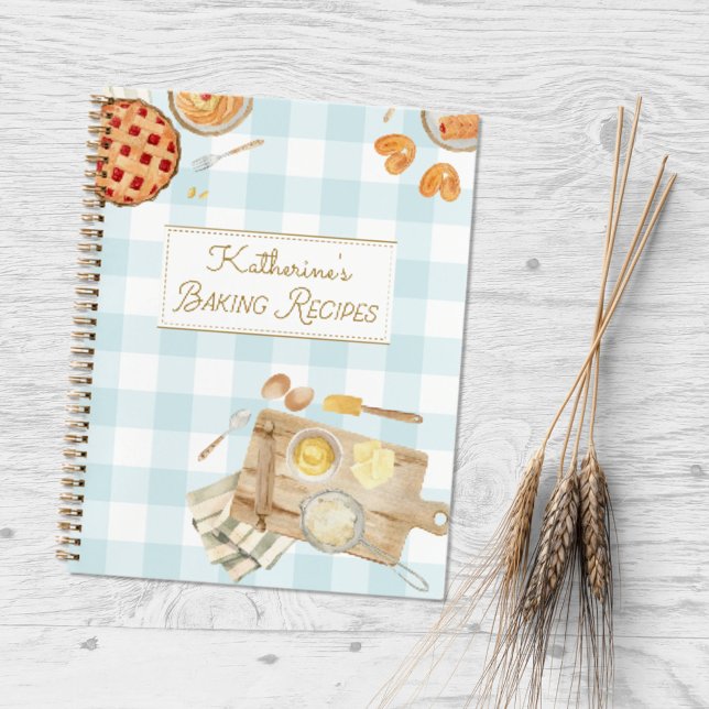 Carnet en vichy Motif Pâtisseries Aquarelle Recette de pâ (Close up)