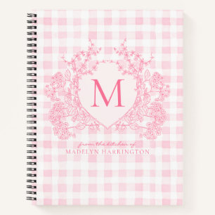 Carnet En vichy rose vif Crête florale Monogramme Recette