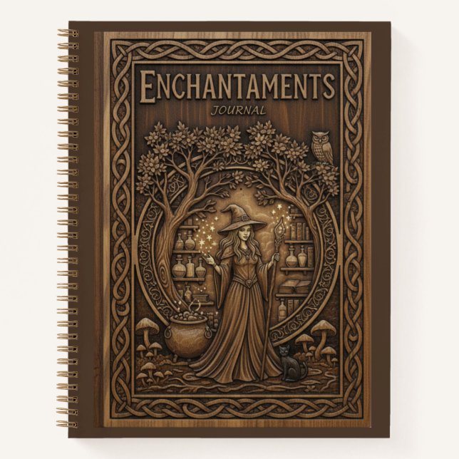 Carnet Enchantments : Witch and Cauldron Wood Carved (Devant)