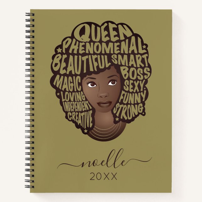Carnet Encourager les femmes noires, vert olive (Devant)