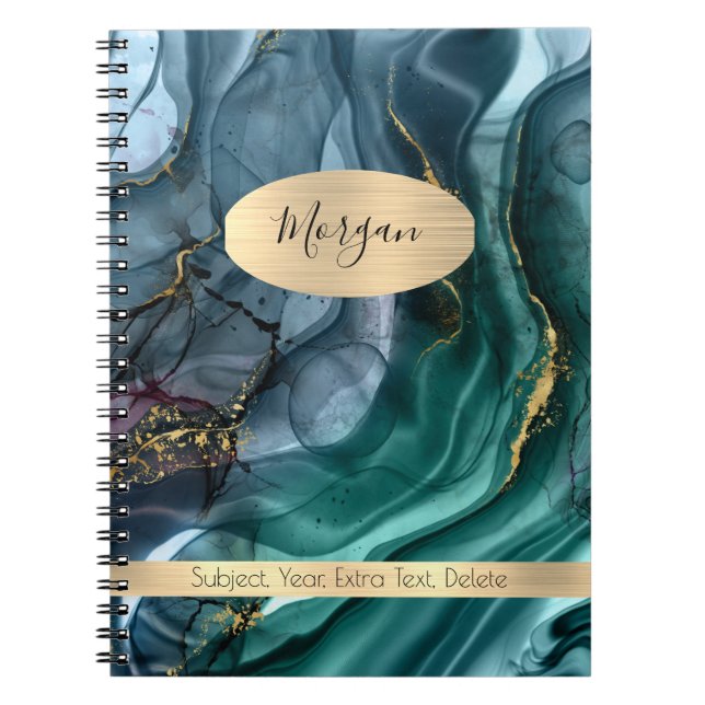 Carnet Encre d'or gris Turquoise Smokey Nom Abstrait/Suje (Devant)