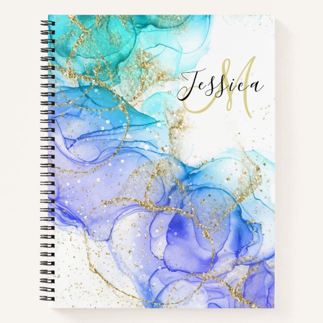 Carnet Encre et nom d'alcool turquoise et or (Devant)