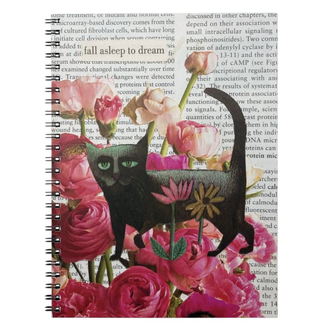 Carnet Endormez-vous pour rêver Chat noir Fleurs roses ch (Devant)