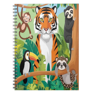 Carnet Enfants Animaux Mignons Jungle Tigre Singe Oiseau