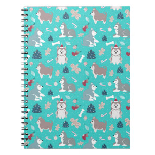 Carnet enroué de chien de Noël bleu-clair mignon