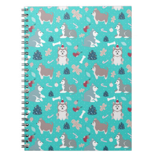 Carnet enroué de chien de Noël bleu-clair mignon