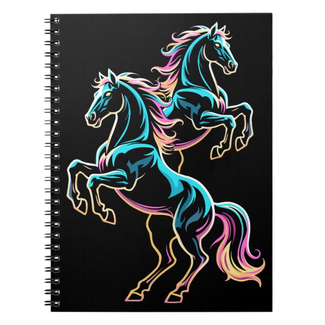 Carnet Enseigne au néon Cheval Style Rétro Glitch (Devant)