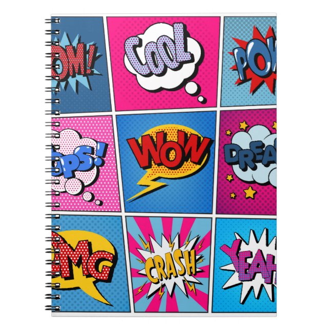 Carnet Ensemble de bulles comiques. Expressions Bom, Cool (Devant)