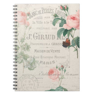 Carnet Ephemera Rose Redoute français antique