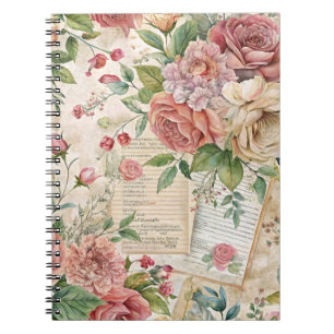 Carnet Ephemera Vintage Inspiré de jolies fleurs roses