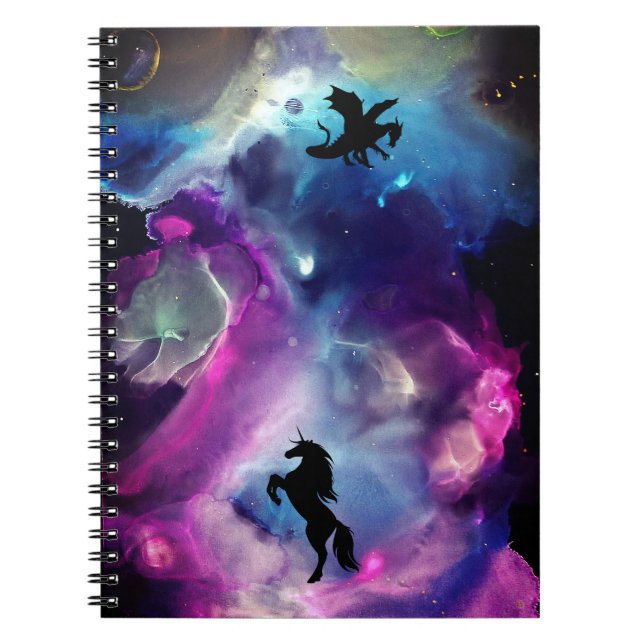 Carnet Espace Imaginaire Nebula Unicorn Dragon bleu rose (Devant)