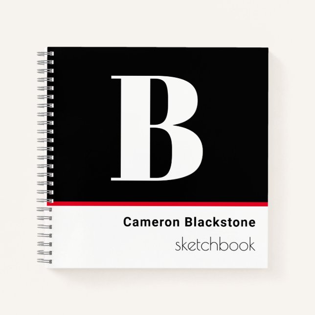 Carnet Esquisse monogrammée noire personnalisée (Devant)