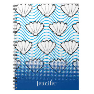 Carnet Esquisses de coquillage Motifs de vague blanc et b