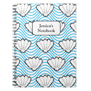 Carnet Esquisses de coquillage Motifs de vague blanc et b