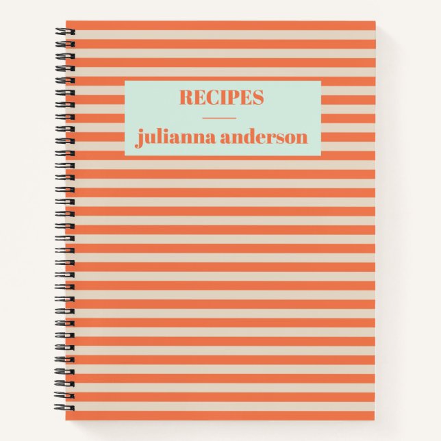 Carnet Eté moderne Orange Striped Personnalisé Recette N (Devant)