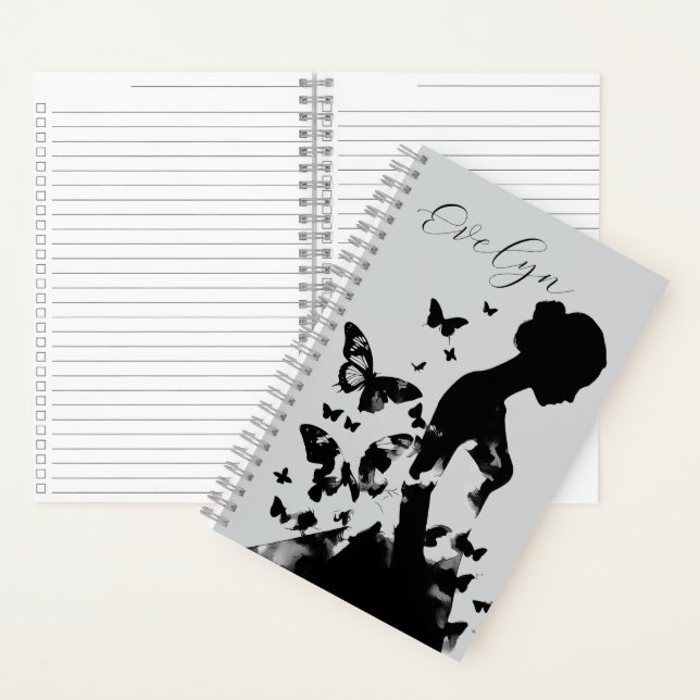Carnet Ethereal Ballerina Butterflies Monochromatic Name (À l'intérieur)