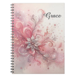 Carnet Étincelle Rose Argent Paillettes Fleur Personnalis