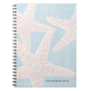 Carnet Étoile de mer blanche et toile de jute bleue perso