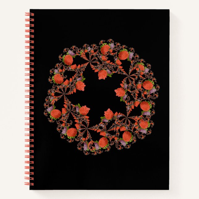 Carnet étoile fleur fractale rouge noir pourpre (Devant)