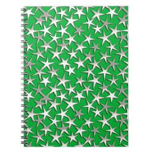 Carnet étoiles d'argent sur vert émeraude