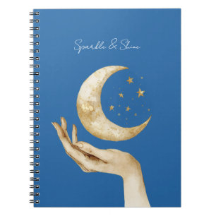 Carnet Étoiles de Lune Bleue Main Or