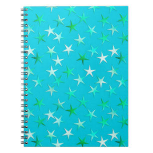 Carnet étoiles satinées, vert pâle et bleu sur turquoise