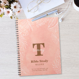 Carnet Étude biblique monogramme aux feuilles aquarelles 