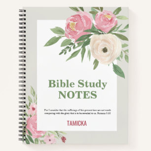 Carnet Étude de Bible Fleurie Rose Personnalisée