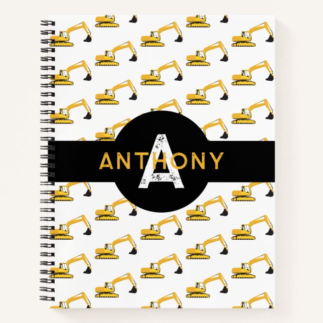Carnet Excavateur Construction Camion Enfants Monogramme (Devant)