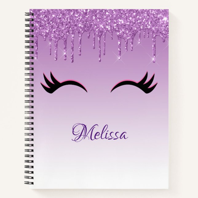 Carnet Eyelashes rose et noir élégant sur Glitte de goutt (Devant)